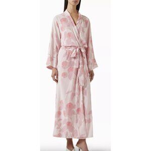 BERNADETTE 100% Silk Peignoir Crepe De Chine Robe Dress Pink Rose Floral Luxury